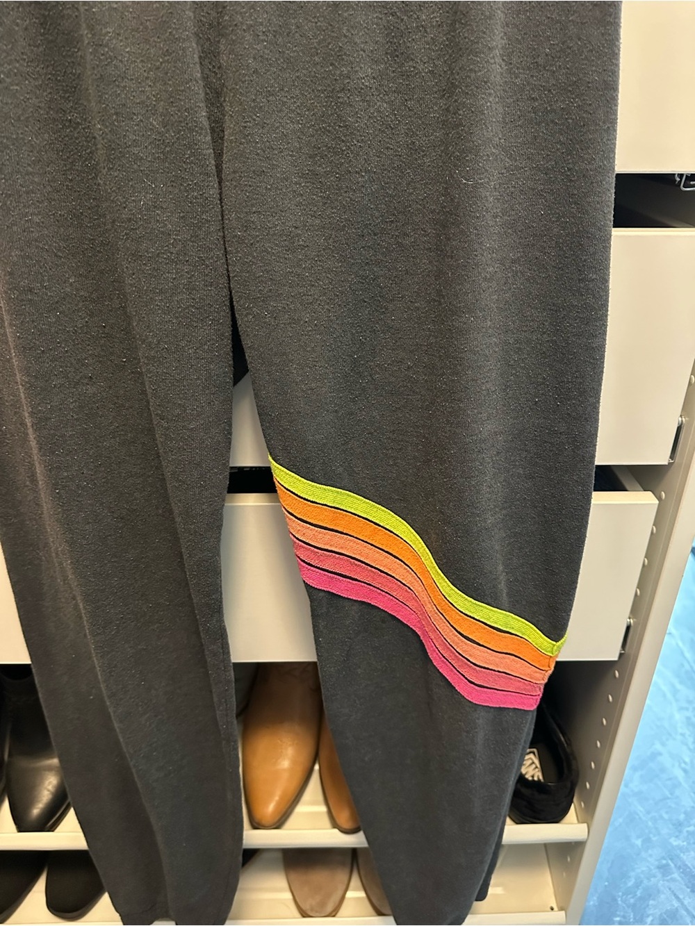 Aviator Nation Gray Sweatpants with Neon Rainbow Stripe Size M - Picture 4 of 5